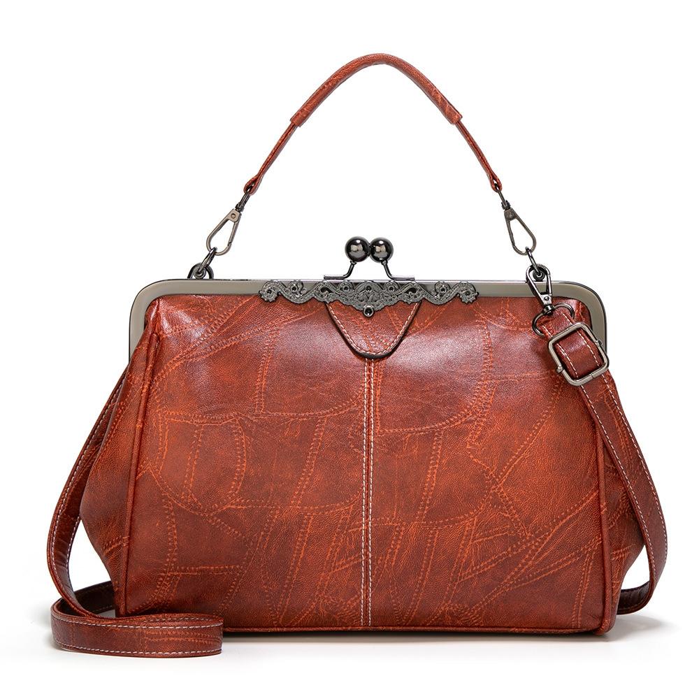 036 Vintage Buckle Handbags Leather Adjustable Crossbody Bag(Brown)