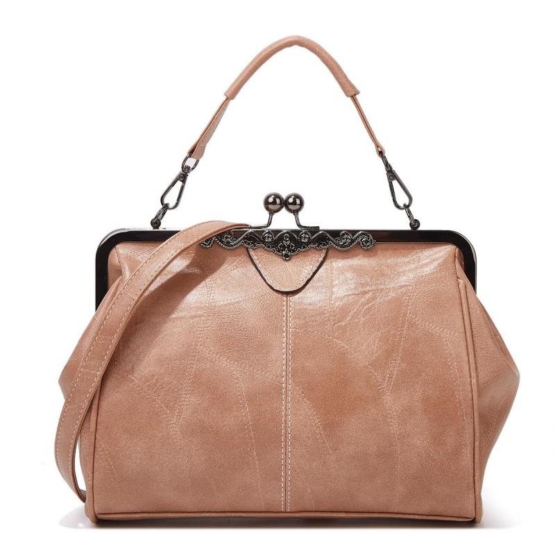 036 Vintage Buckle Handbags Leather Adjustable Crossbody Bag(Apricot)