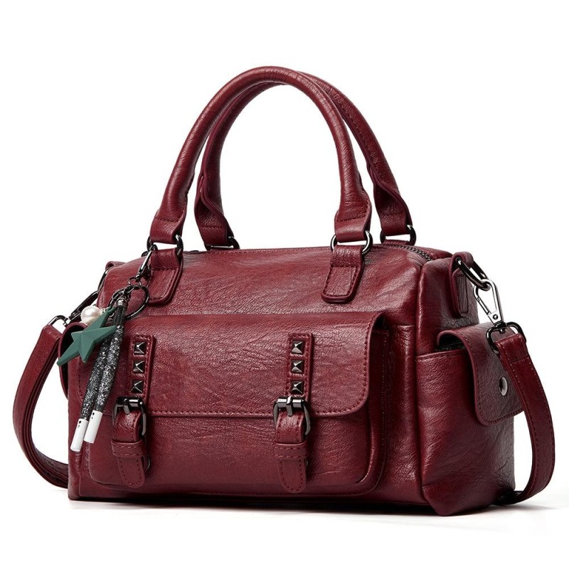 048 Pebbled Leather Multi-compartment Handbag Large Capacity Crossbody Shoulder Bag(Claret)