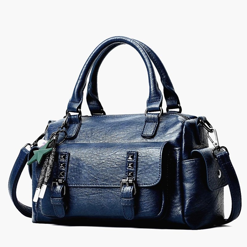 048 Pebbled Leather Multi-compartment Handbag Large Capacity Crossbody Shoulder Bag(Navy Blue)