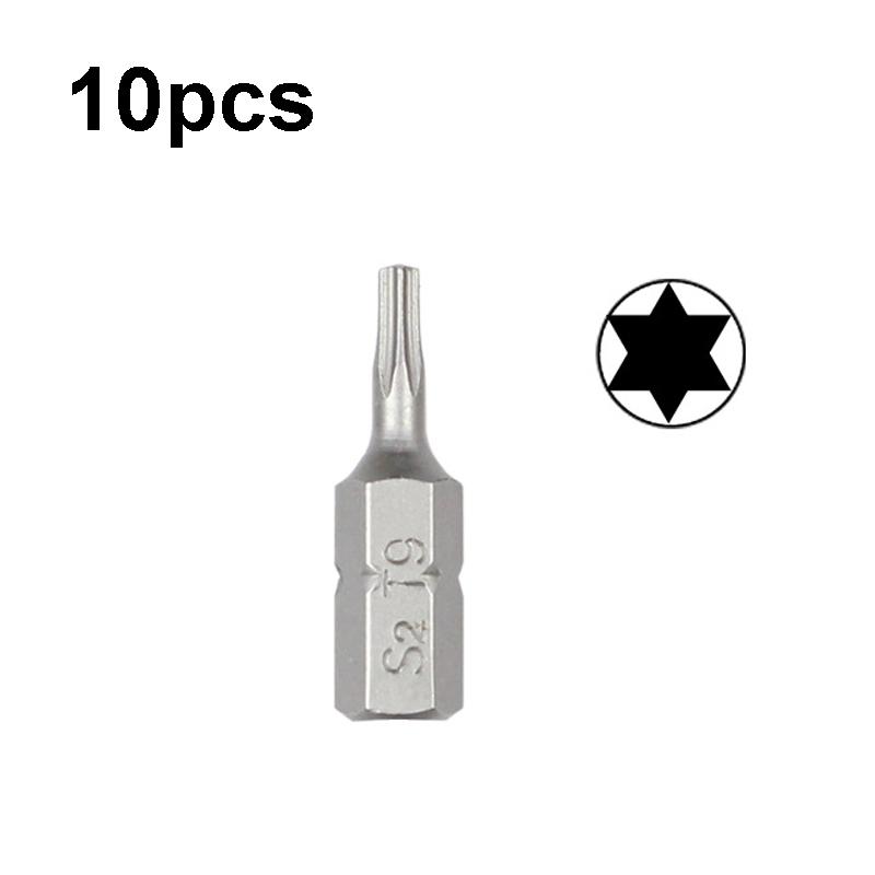 10pcs Electric Screwdriver Short Batch Head Strong Magnetic Driver Head, Series: Without Hole Torx T9