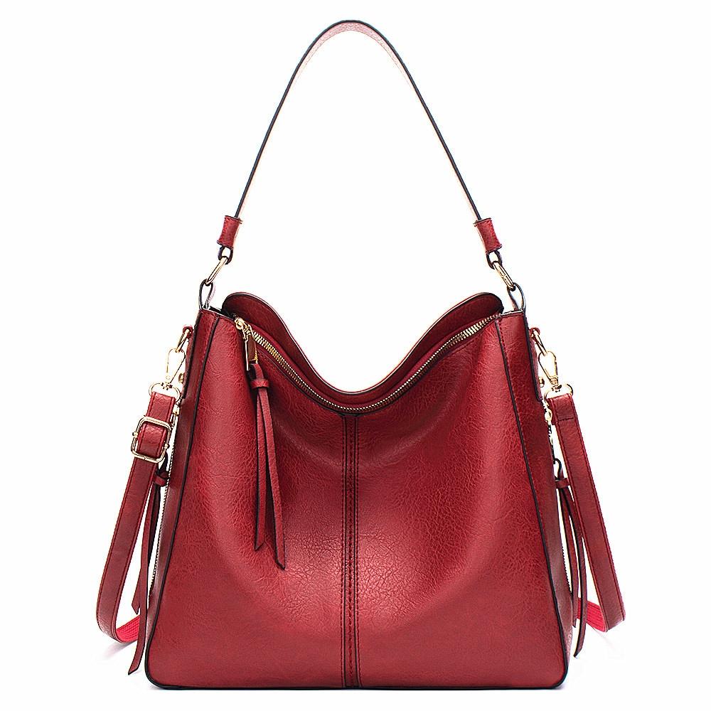 7871 Large Capacity Adjustable Leather Tote Bag Multi-compartment Shoulder Bag, Color: Red