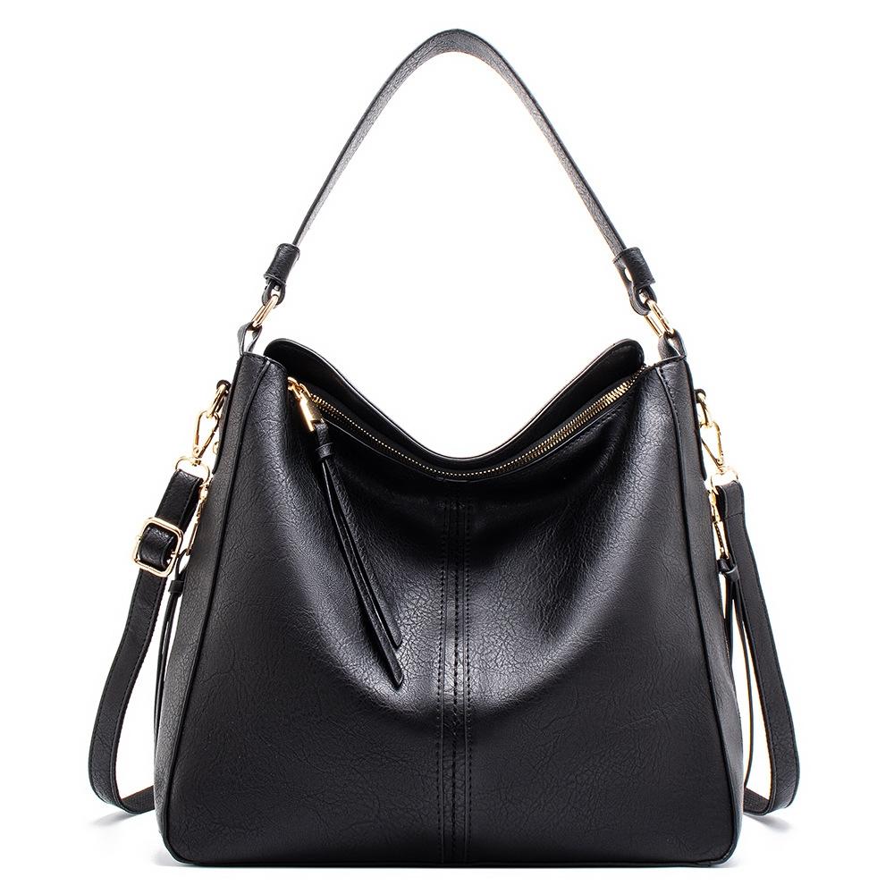 7871 Large Capacity Adjustable Leather Tote Bag Multi-compartment Shoulder Bag, Color: Black