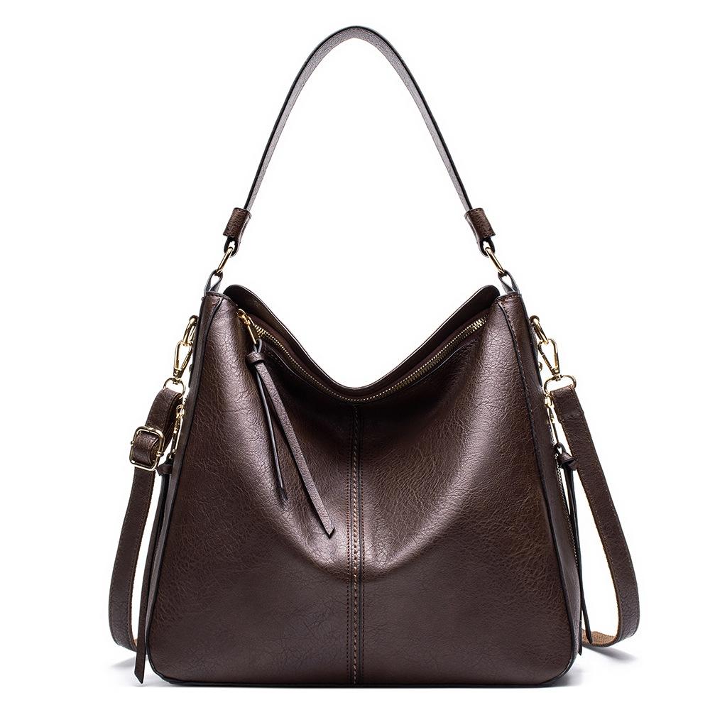 7871 Large Capacity Adjustable Leather Tote Bag Multi-compartment Shoulder Bag, Color: Coffee