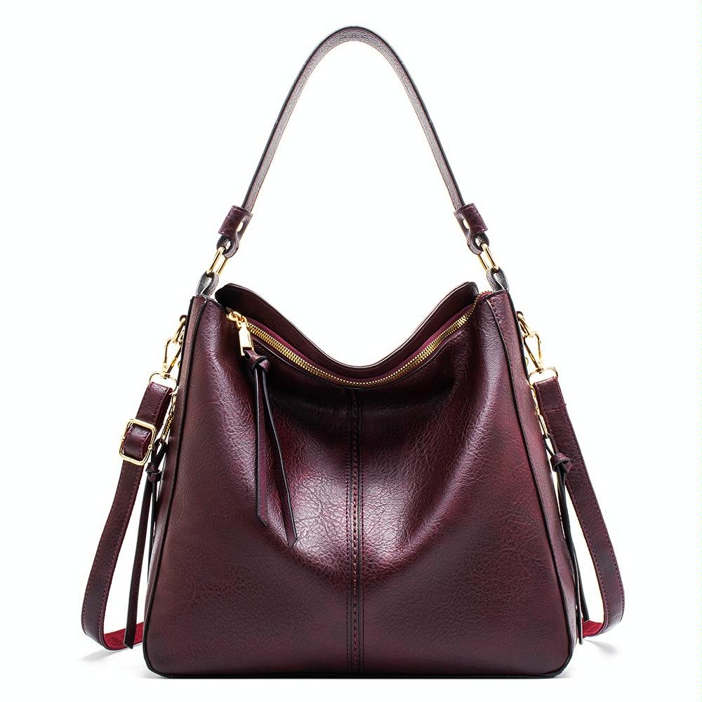 7871 Large Capacity Adjustable Leather Tote Bag Multi-compartment Shoulder Bag, Color: Purple Red