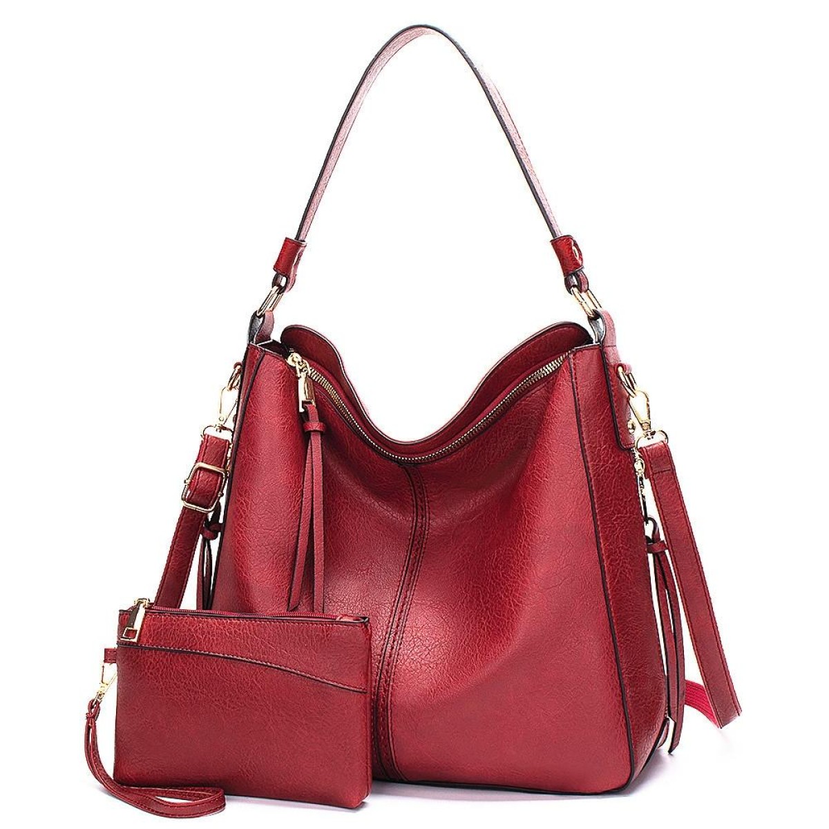 7871 Large Capacity Adjustable Leather Tote Bag Multi-compartment Shoulder Bag, Color: 2-In-1 Red