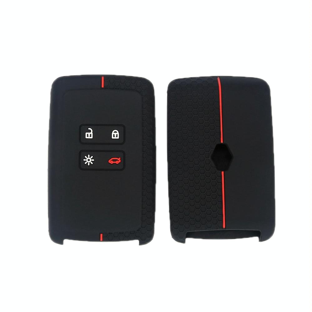 For Renault Koleos/Megane 2pcs 4 Button Honeycomb Pattern Silicone Key Cover(Black Red Line)