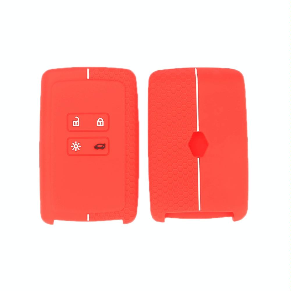 For Renault Koleos/Megane 2pcs 4 Button Honeycomb Pattern Silicone Key Cover(Red White Line)