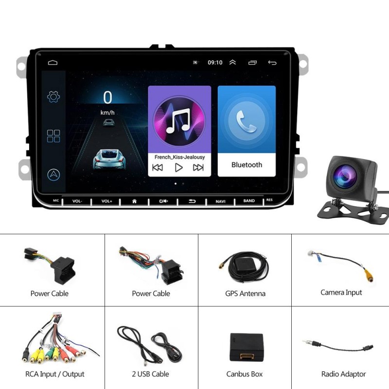 A2743 For Volkswagen 1+16G 9-inch Central Control Large Screen With Carplay Car Android10.0 Navigator Player, Style: Standard+AHD Camera