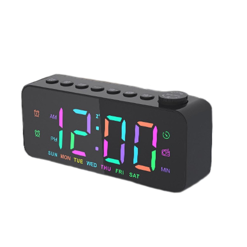 RGB Color Changing LED Digital Alarm Clock with FM Radio Built-in 8 Natural Music(Black)