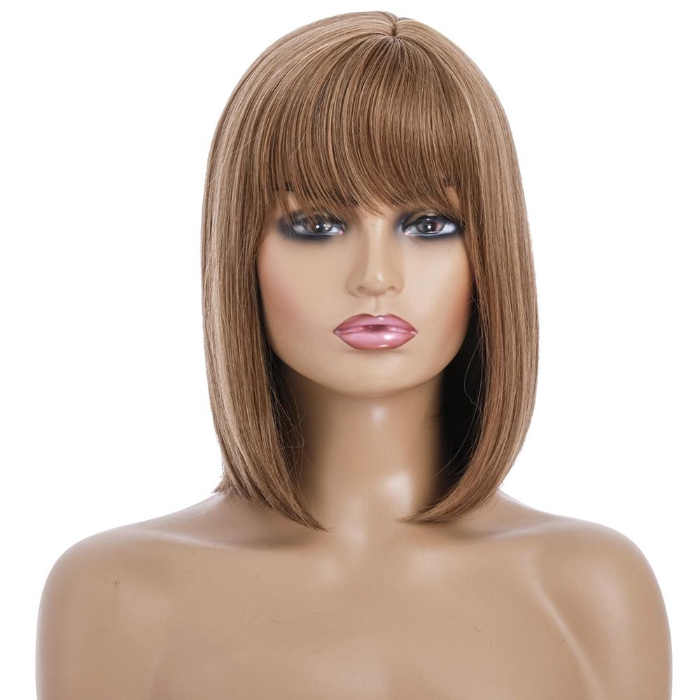 Wig-435A Brown Ladies High Temperature Silk Short Wig Chemical Fiber Headgear
