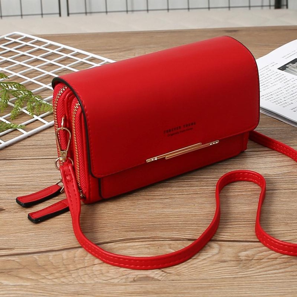 Women Multi-Card Wallet Clutch Bag Large Capacity Casual Single Shoulder Crossbody Bag(Red)