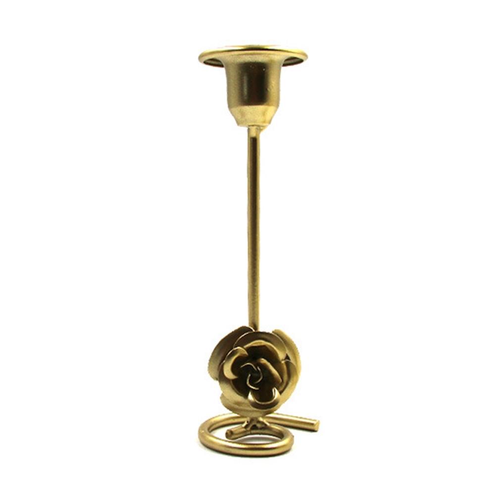 DH2304-01 Rose Carved Metal Candle Holder Bar Decoration Candlelight Dinner Candlesticks, Size: Medium Gold
