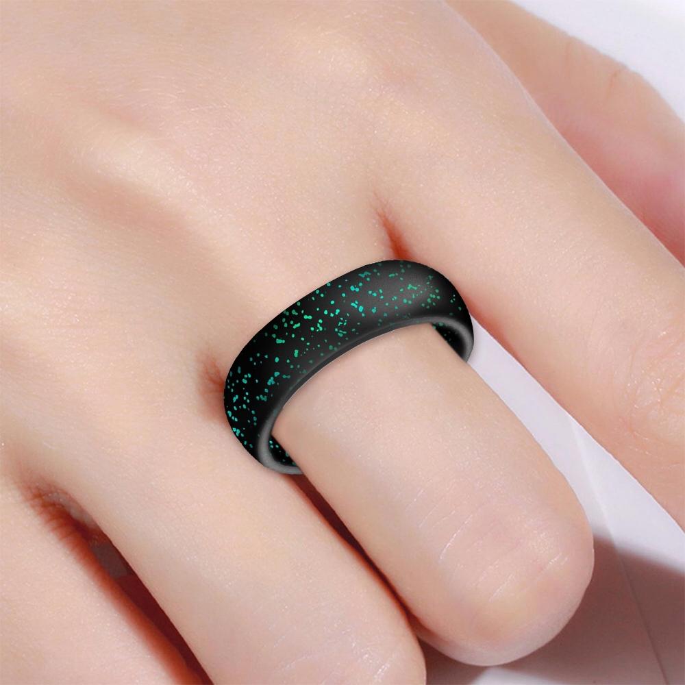 SH100 5.7mm Wide Silicone Ring Glitter Couple Ring No.4(Black and green)
