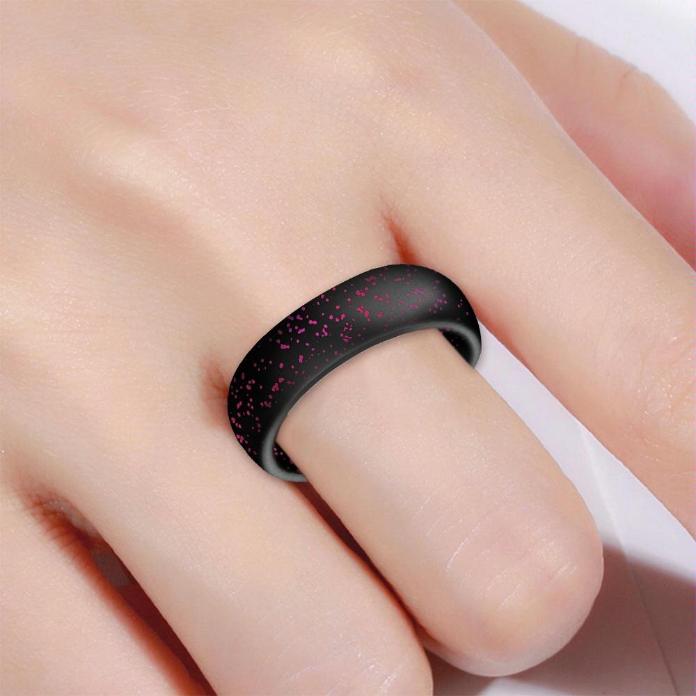 SH100 5.7mm Wide Silicone Ring Glitter Couple Ring No.4(Black Flash Red)