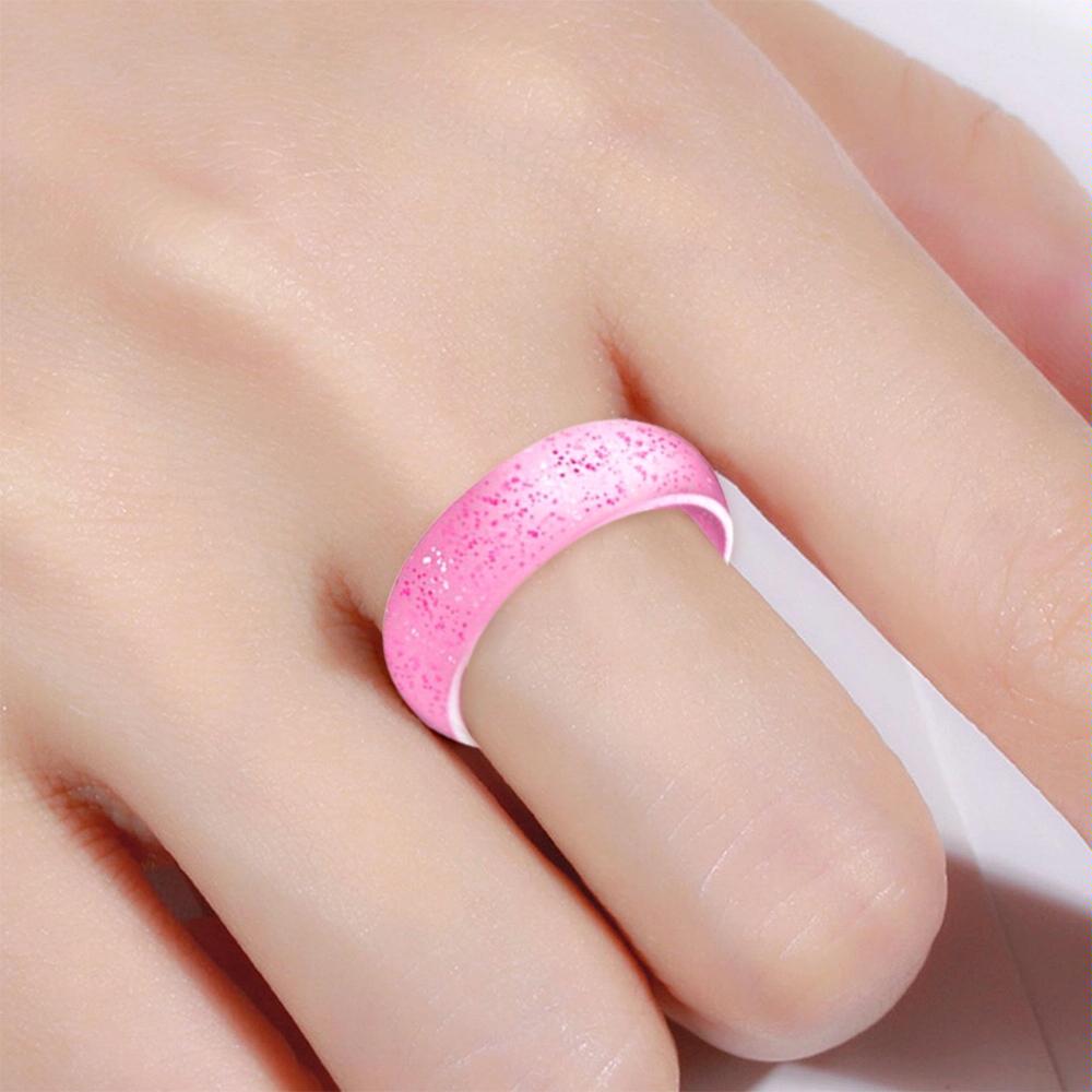SH100 5.7mm Wide Silicone Ring Glitter Couple Ring No.5(Pink red)