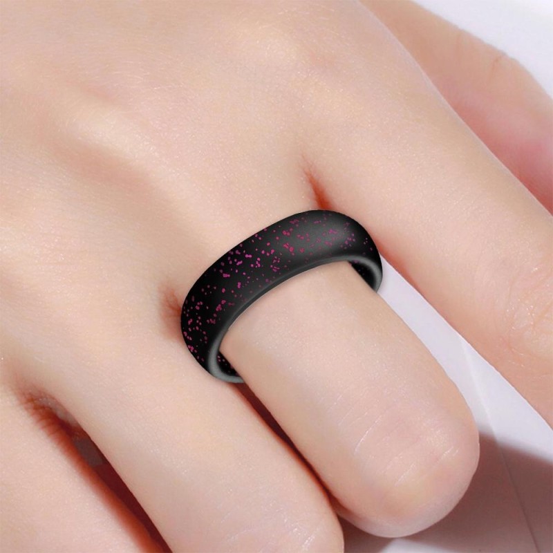 SH100 5.7mm Wide Silicone Ring Glitter Couple Ring No.6(Black Flash Red)