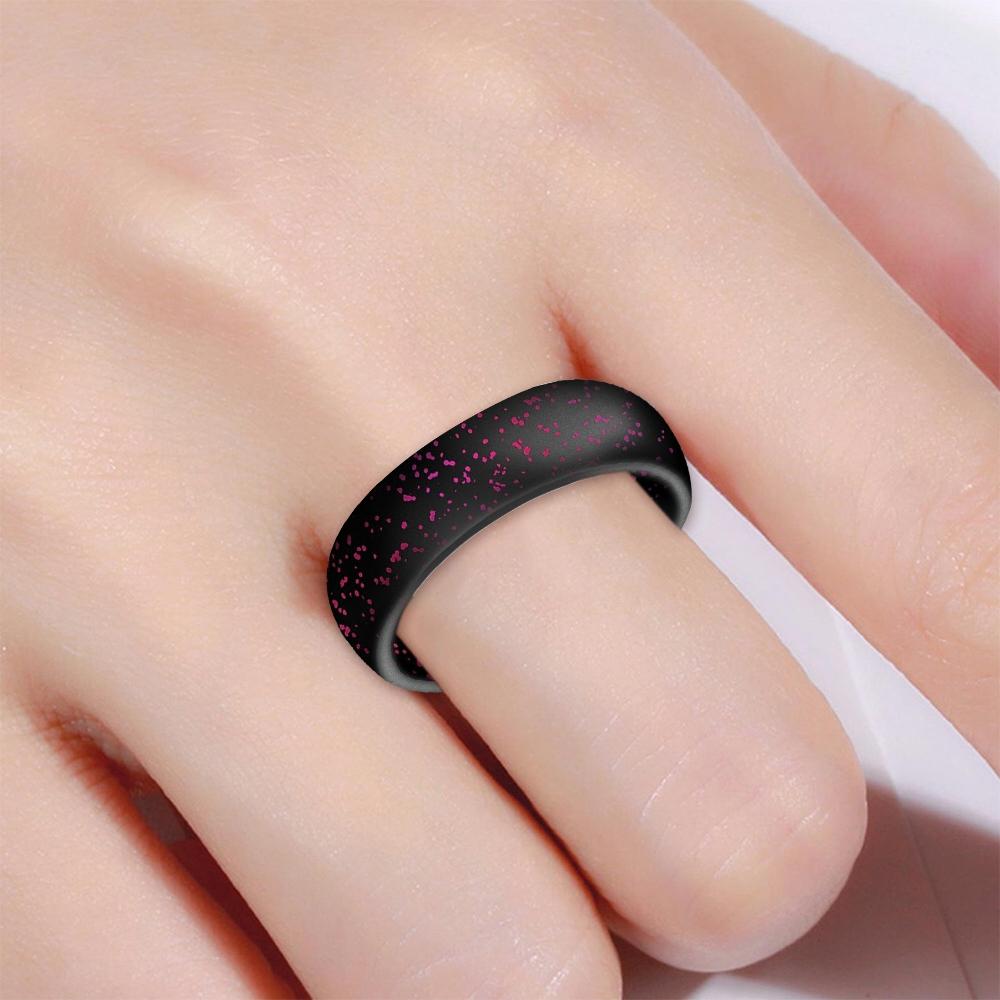 SH100 5.7mm Wide Silicone Ring Glitter Couple Ring No.8(Black Flash Red)