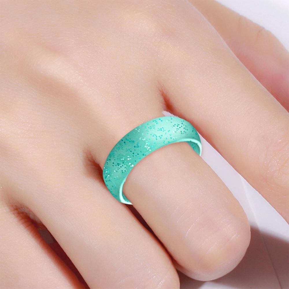 SH100 5.7mm Wide Silicone Ring Glitter Couple Ring No.9(Blue flashes)