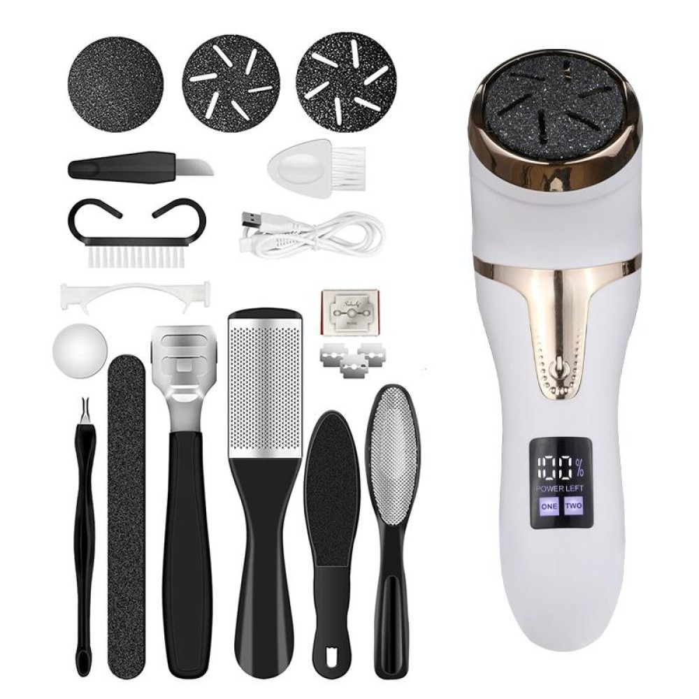 JD-510 Rechargeable Electric Foot Callus Remover with Vacuum Cleaner 10 In 1 Kit White