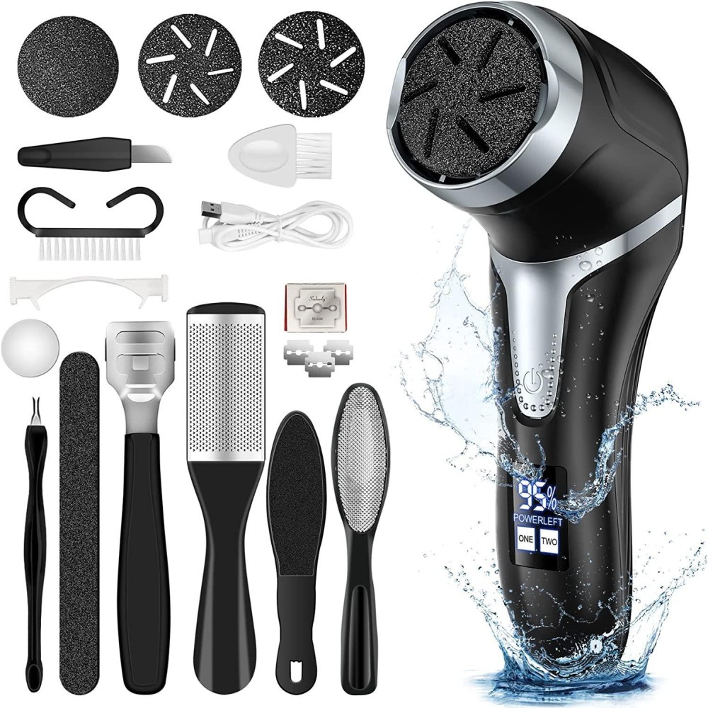 JD-510 Rechargeable Electric Foot Callus Remover with Vacuum Cleaner 10 In 1 Kit  Black