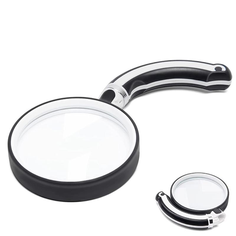 100mm Rubber Handle Folding Rotating Hand Magnifying Glass