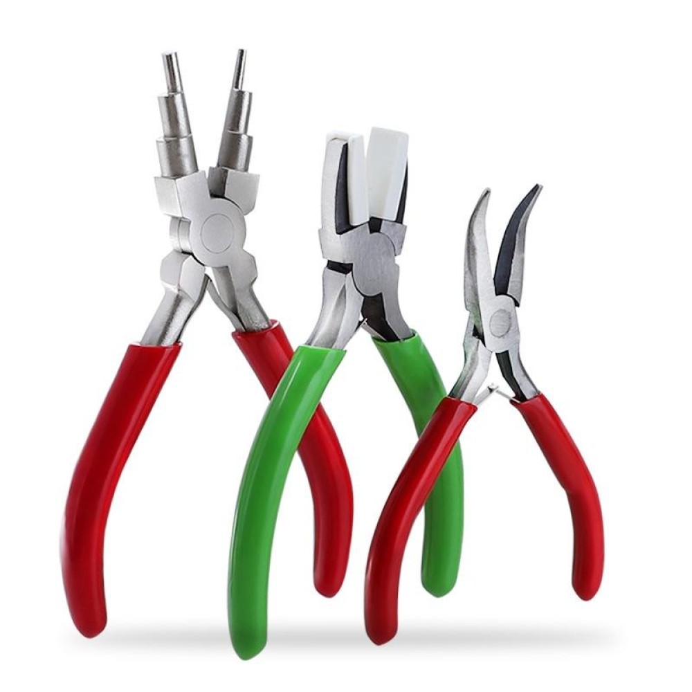 3 In 1 Handmade Jewelry Plier Nylon Accessories DIY Tools Wire Wrap Clamp, Style: Red 6-section + Flat Nip + Bent Jaw