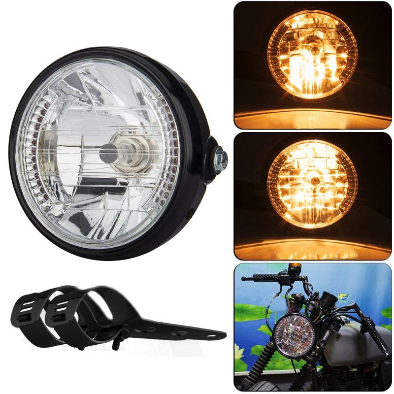 Motorcycle 7 Inch LED Headlamp Angel Ring Steering Function With Bracket(Shock Absorber Diameter 35-43MM)