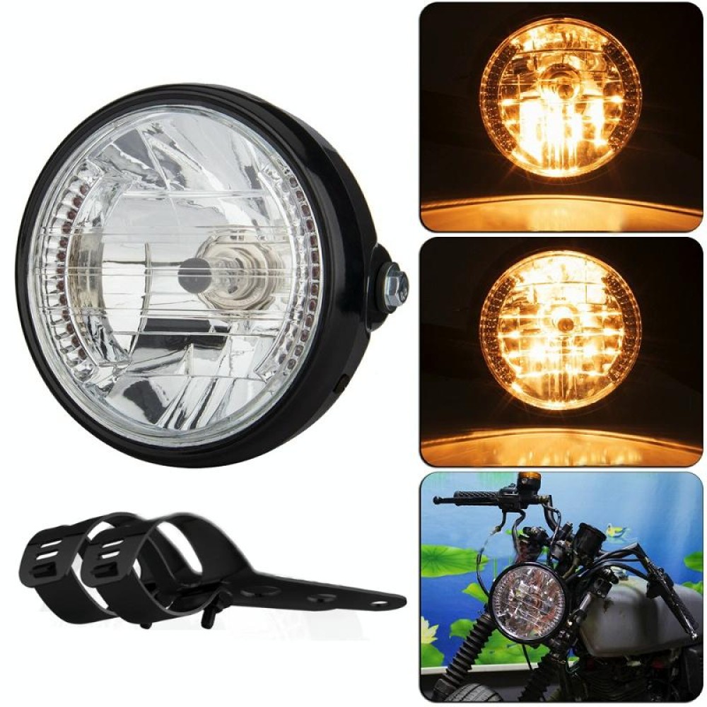 Motorcycle 7 Inch LED Headlamp Angel Ring Steering Function With Bracket(Shock Absorber Diameter 28-36mm)