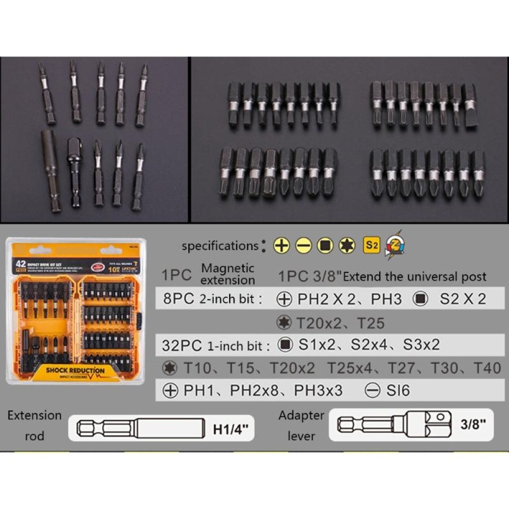 42 In 1 Alloy Drill Bit Impact Bit Set Decoration Electrician Tools