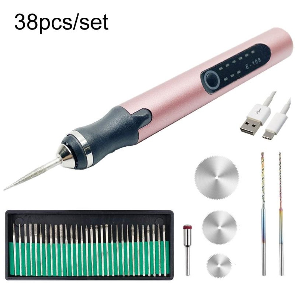 E108 38pcs/set Portable 2.35MM Chuck Mini Electric Drill Pen(Rose Gold)