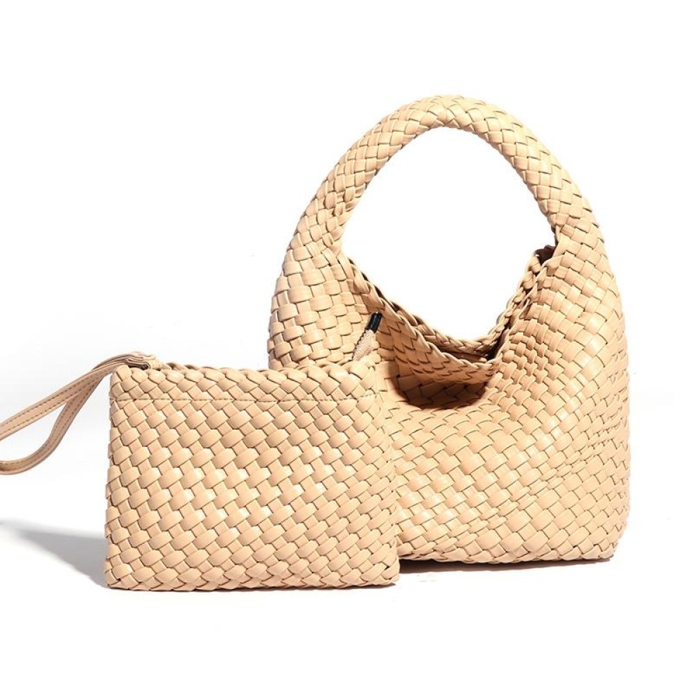 PU Leather Hand-woven Handbag 2 in 1 Single-shoulder Messenger Bag(Apricot Color)