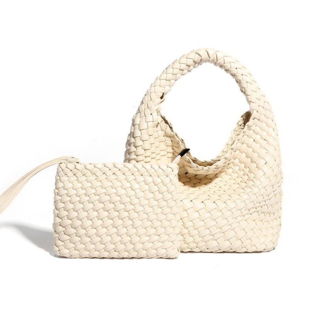 PU Leather Hand-woven Handbag 2 in 1 Single-shoulder Messenger Bag(Milkshake White)
