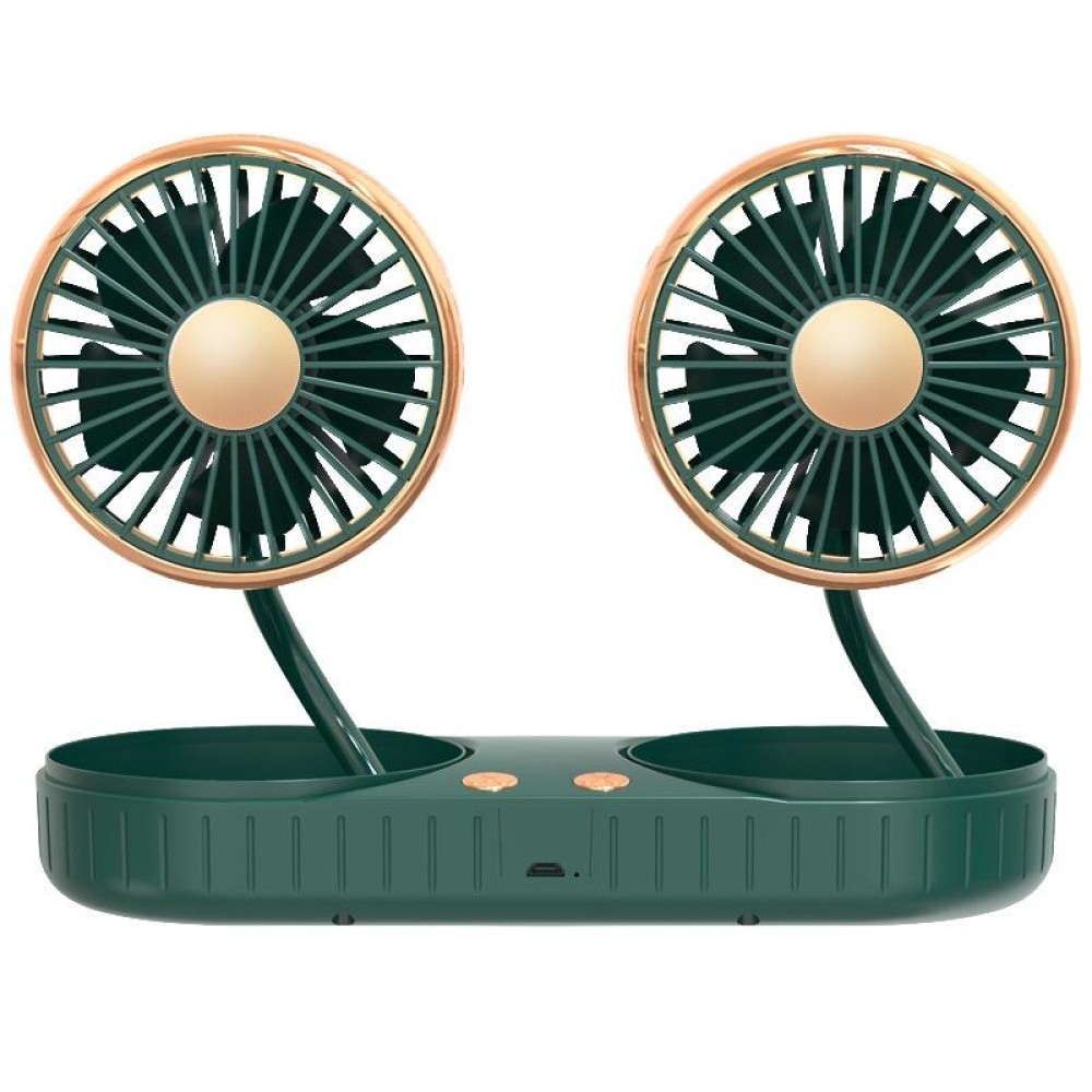 F304 Double-head Hose Built-in Lithium Battery USB Car Fan, Color: Green Gold