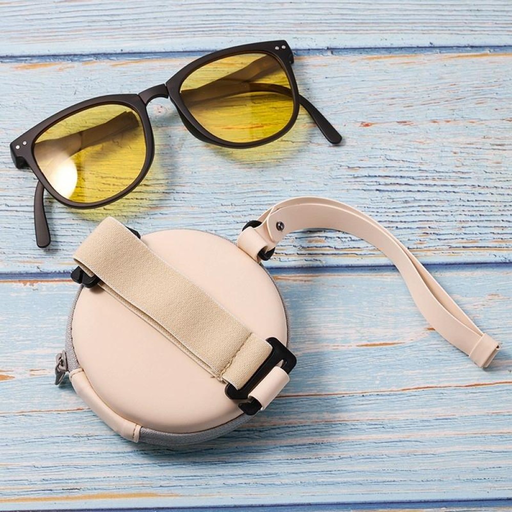 Folding Sunglasses Round Stoarge Bag Air Cushion Shape Glasses Case(Beige)