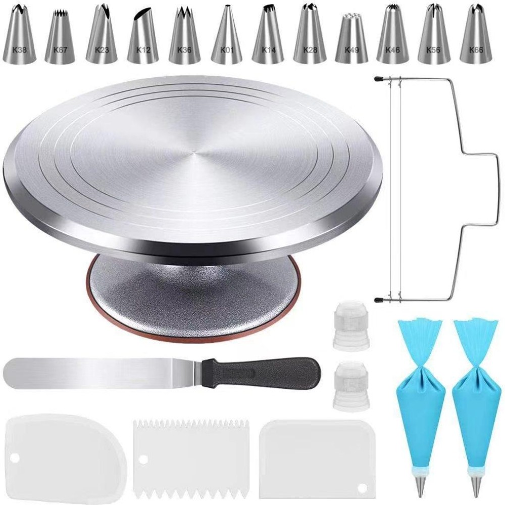 22 In 1  Aluminum Alloy Cake Turntable Piping Tip Set DIY Baking Tools