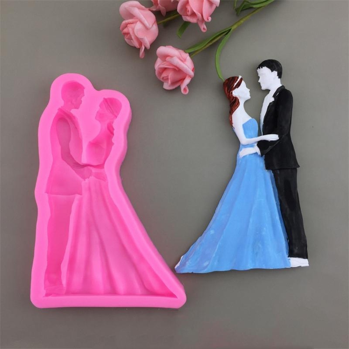 Bride And Groom Silicone Chocolate Epoxy Plaster Mold, Size: Large