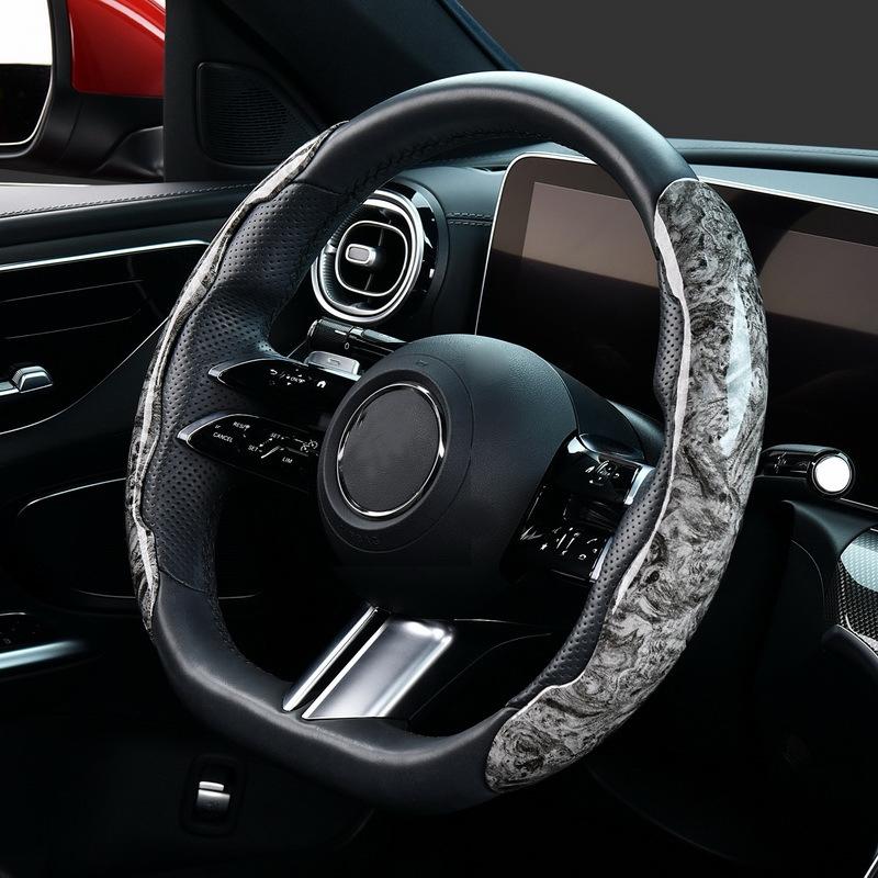 38cm Car Ultra-thin Peach Wood Grain Snap-on Steering Wheel Cover(Gray)