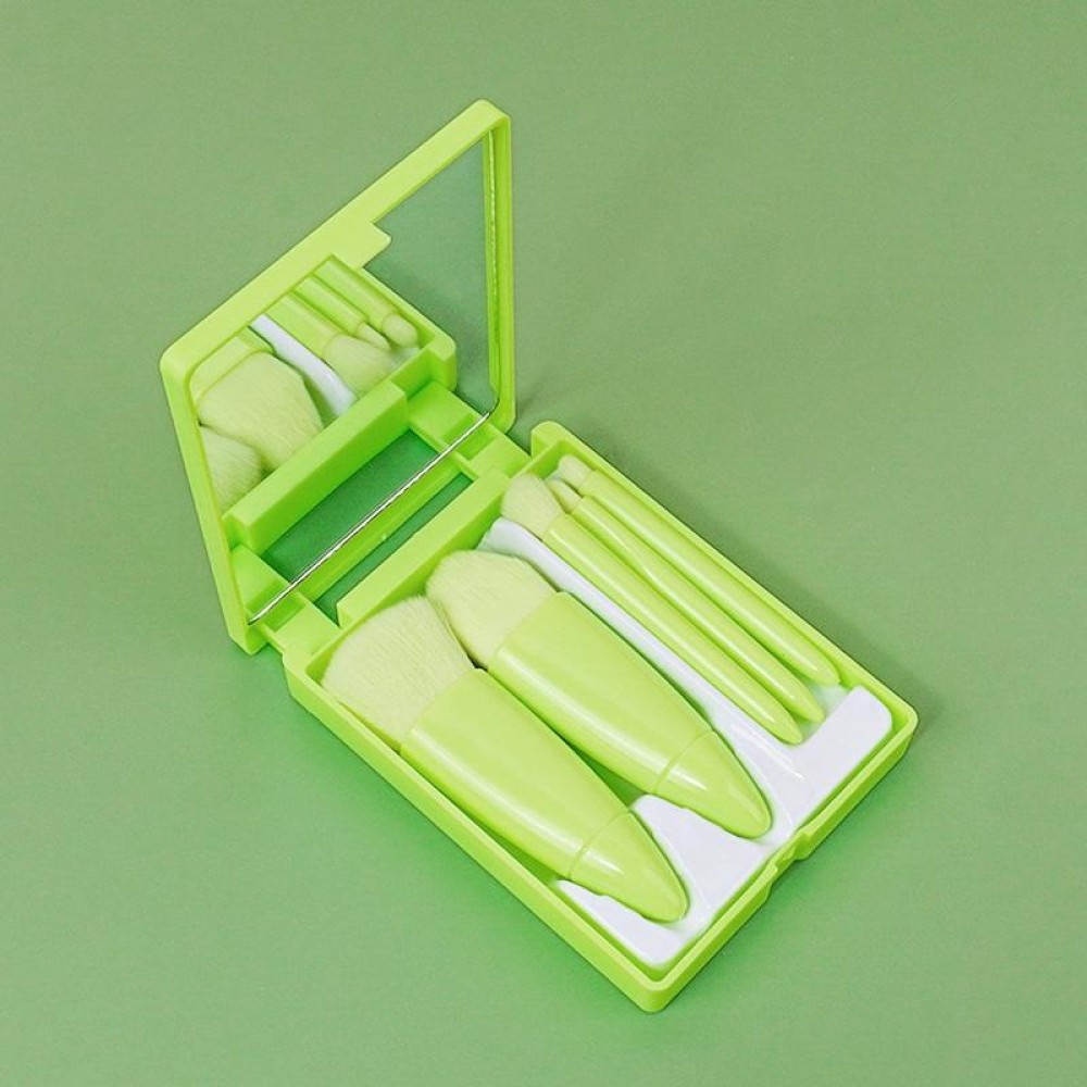 5pcs/Set Medium Portable Makeup Brush Set With Mirror Mini Multifunctional Makeup Brush(Fluorescent Green)