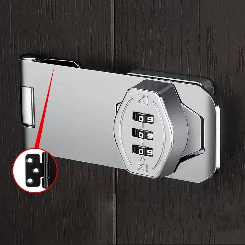 Stick Nail Dual Use Free Punch Cabinet Door Combination Lock Anti-Theft Drawer Lock, Style: Three Hole 4 inch Silver