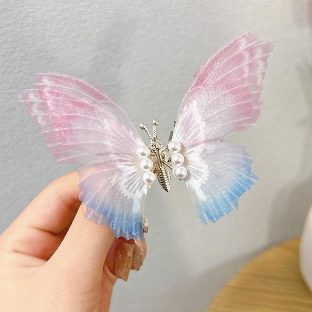 Handmade Butterfly Children Hairpin Spring Butterfly Hair Accessories(Gradient Pink Blue)