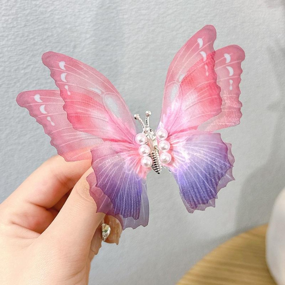 Handmade Butterfly Children Hairpin Spring Butterfly Hair Accessories(Gradient Rose Red Purple)
