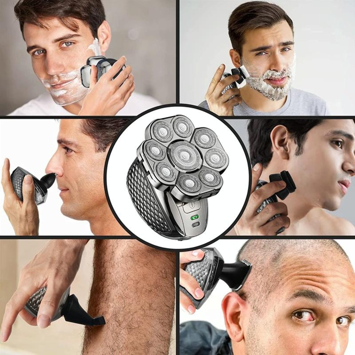6 In 1 9 Knife Head Multifunctional USB Shaver Full Body Water Washing Shaver Men Hair Bald