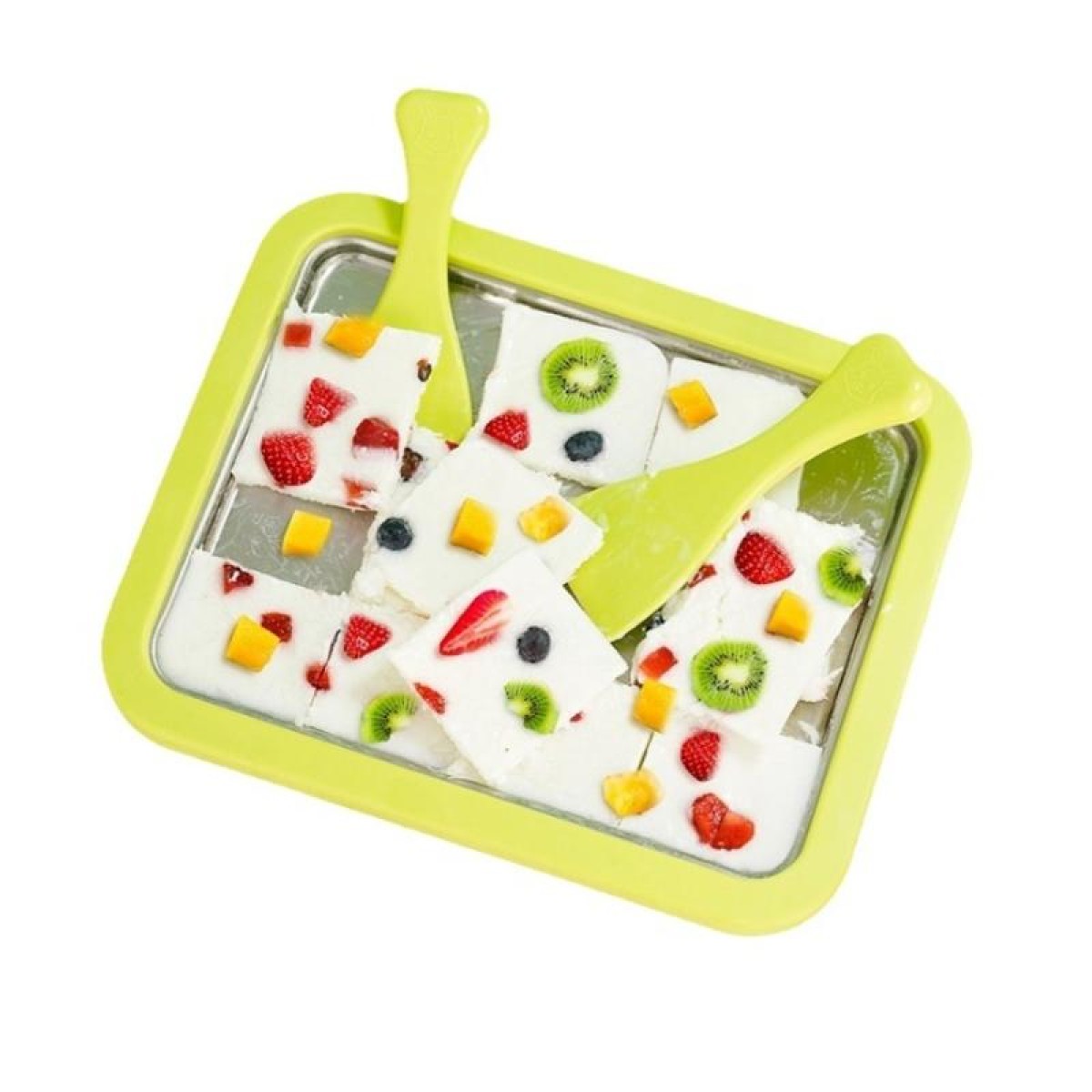 Mini Household Fried Yogurt Machine Children Homemade DIY Fried Ice Tray, Color: Stainless Steel Green 26x21cm