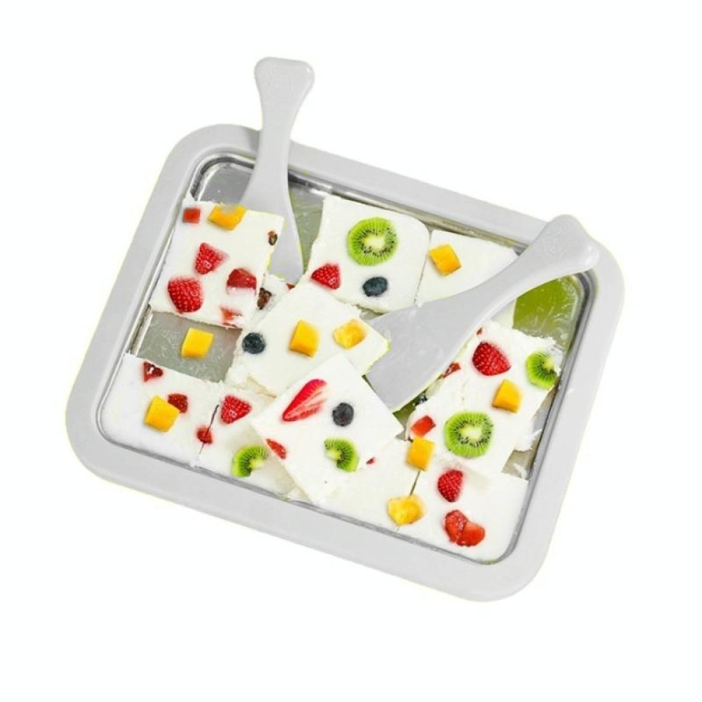 Mini Household Fried Yogurt Machine Children Homemade DIY Fried Ice Tray, Color: Stainless Steel White 26x21cm