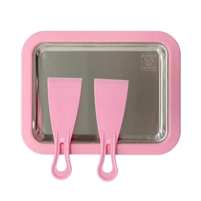 Mini Household Fried Yogurt Machine Children Homemade DIY Fried Ice Tray, Color: Stainless Steel Pink 22.5x17.5cm