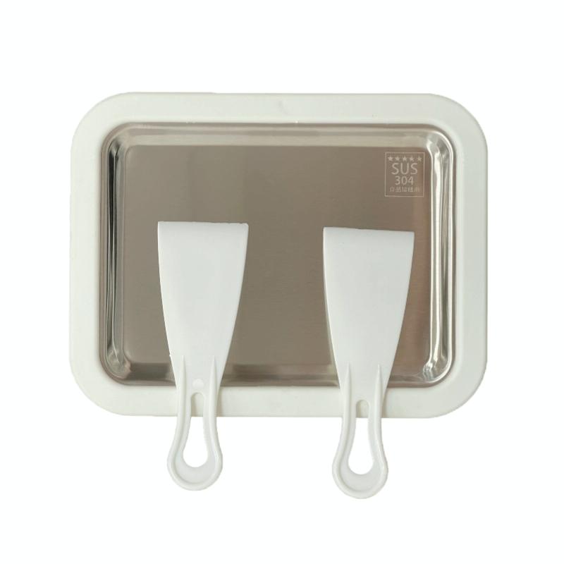 Mini Household Fried Yogurt Machine Children Homemade DIY Fried Ice Tray, Color: Stainless Steel White 22.5x17.5cm