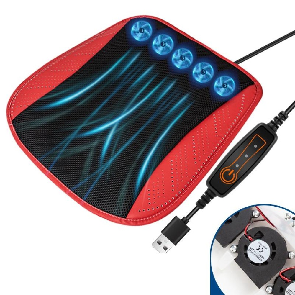 Multifunctional USB Fan Ventilation Heat Dissipation Car Seat Cushion(Red)