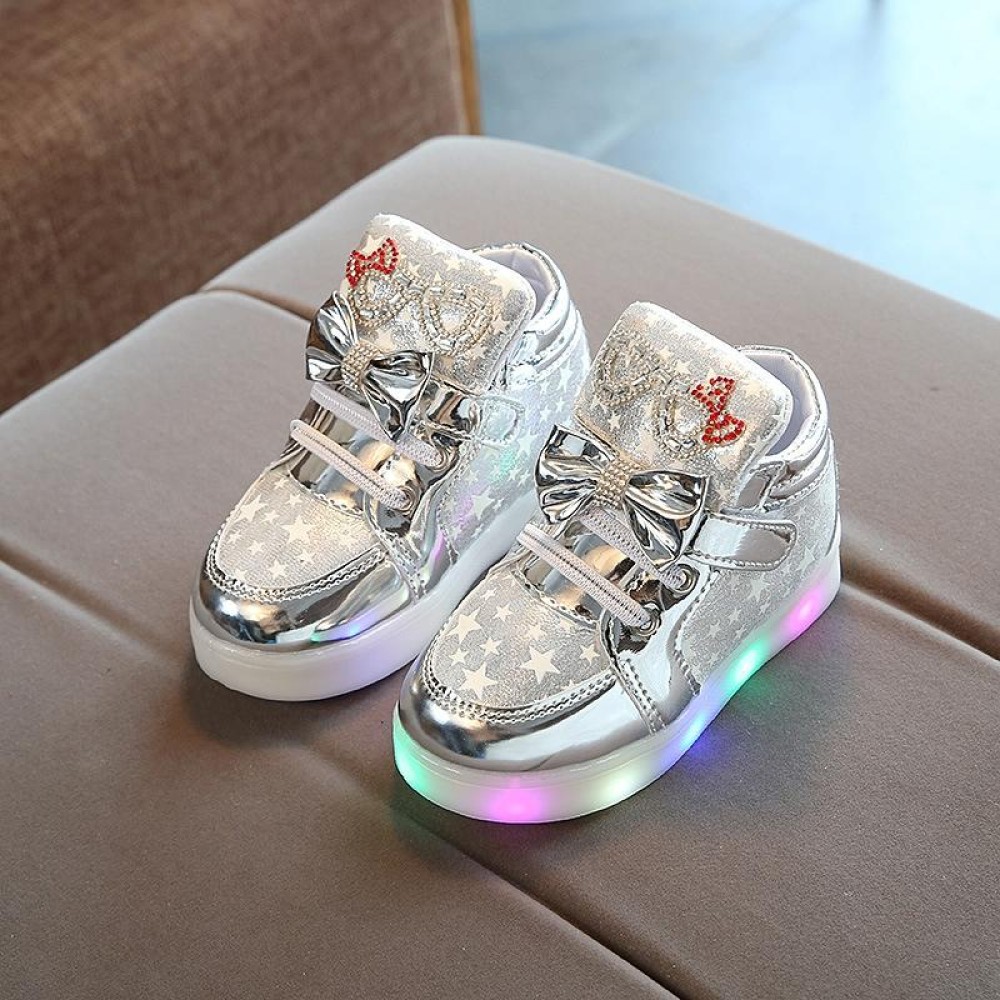 Breathable Flashing LIight Luminous Casual Boys & Girls Shoes, Size: 24(Silver)