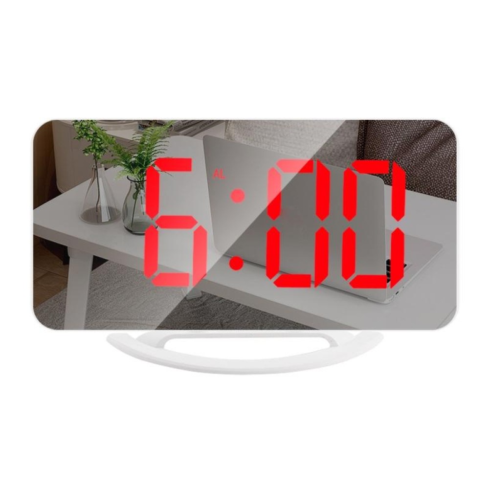 TS-8201 LED Digital Mirror Alarm Clock Big Screen Dual USB Desktop Table Clock, Color: White Shell Red Light